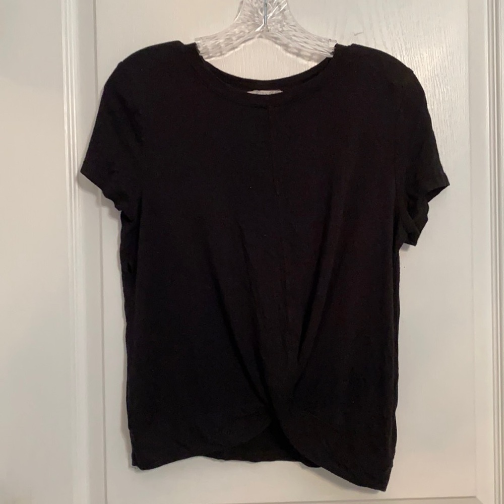 Pink Rose Black Tee with Knot Detail